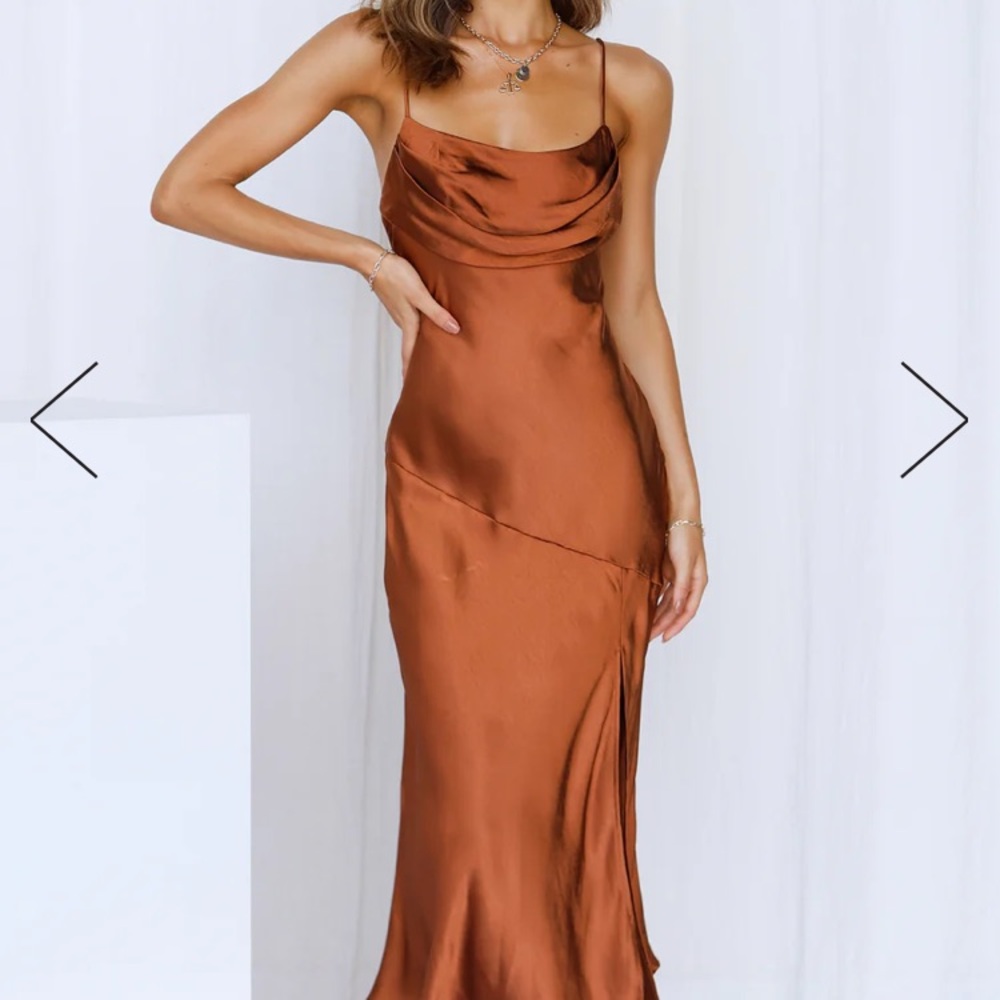 Hello Molly Lychee Martini Satin Midi Dress in Chocolate